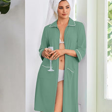 Ekouaer Zipper Robes for Women 3/4 Sleeve Housecoats Knee Length Bathrobe Lightweight Nightgown with Pockets S-3XL