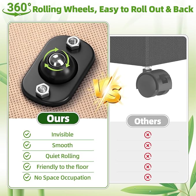 Livole Bamboo Under Bed Storage with Wheels, 6-10 inches Height Adjustable Underbed Storage Containers, 92L XXXL Large Rolling Under Bed Storage Bins for Clothes, Blankets, Sweater, Shoes, 1 Pack