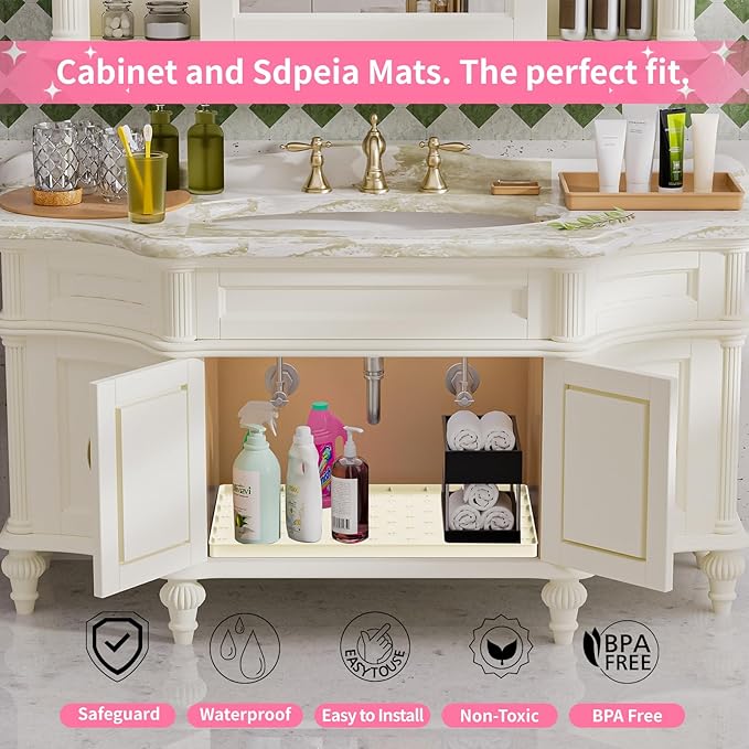 Sdpeia Under Sink Mat 22"×19" Waterproof Silicone Cabinet Liner & Sink Protector for Kitchen & Bathroom, Multi-Purpose Organizers Tray for Pets, Laundry, Cat Litter Mat