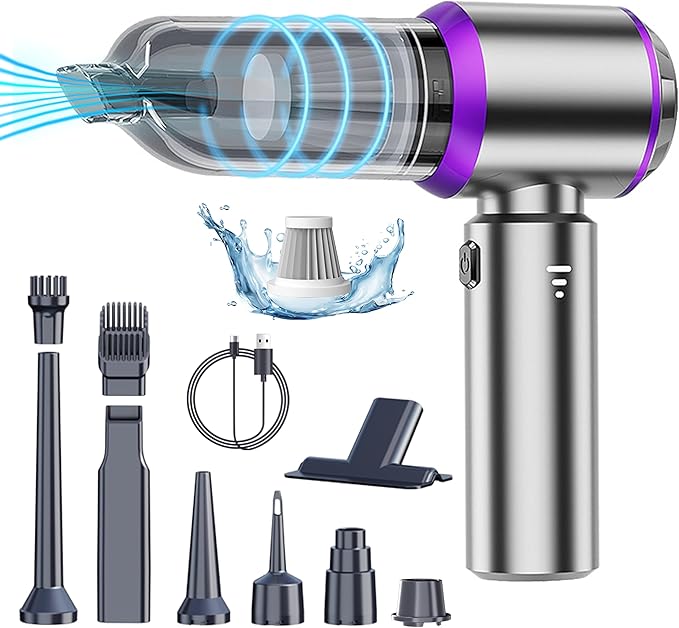 Handheld Car Vacuum Portable Cordless, 22000PA Mini Vacuum Cleaner & Air Duster, 5-in-1 High Power Suction Hand Held Vacuum Rechargeable Brushless Motor Vacuums for Car Home Office Pet, Purple