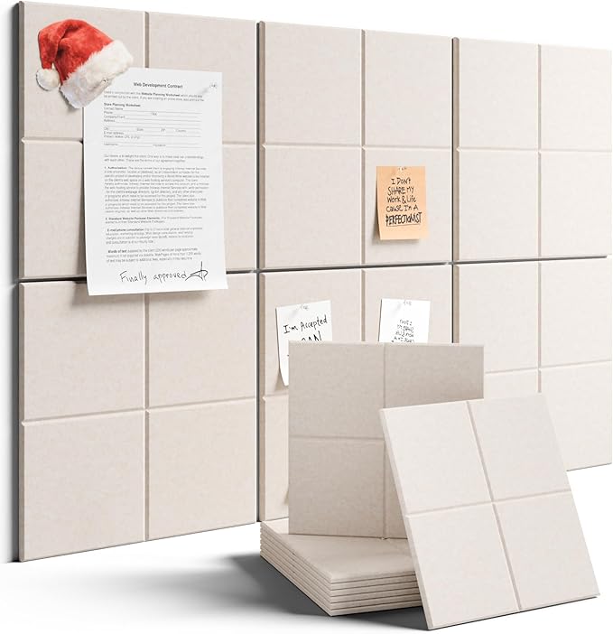 Large Felt Bulletin Board 36"x24", 6-Pack 4-Compartment Wall Organizer, Cork Board Alternative with 60 Removable Adhesive Tabs, Modular Felt Panels for Home Office, Classroom and Study-Oatmeal
