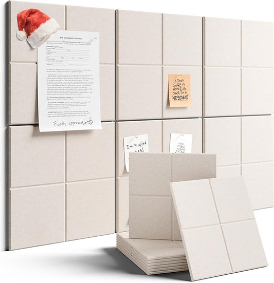 Large Felt Bulletin Board 36"x24", 6-Pack 4-Compartment Wall Organizer, Cork Board Alternative with 60 Removable Adhesive Tabs, Modular Felt Panels for Home Office, Classroom and Study-Oatmeal