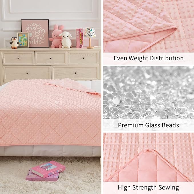 Pink Weighted Blanket Kids 10lbs, 40"x60", Twin Size Breathable Cooling Minky Heavy Throw Blanket for 80-120lb, Soft Winter Thick Big Blankets Weighted Comforter Gift for Sleeping
