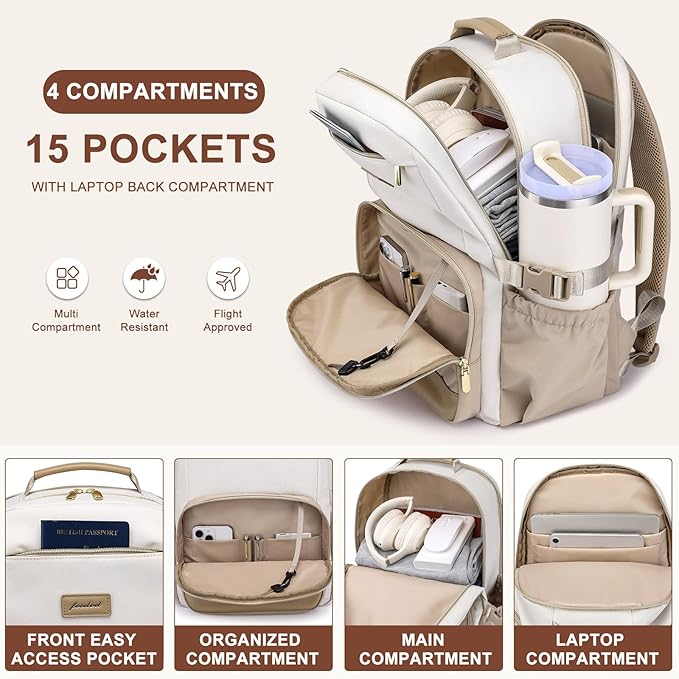 Laptop Backpack for Women Bookbag: 15.6 inch Work School Backpacks with Pouch Pocket for Large Capacity Cup & USB Charger College Book Bag Travel Business Nurse Teacher Bookbags Anti-theft Back Pack