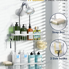 YASONIC Shower Caddy Hanging, Never Rust Shower Organizer Hanging, Aluminum Shower Racks for Inside Shower with Hooks for Razor, Bathroom Organizers and Storage with Soap Holder, Bright Silver