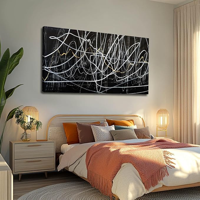 CHUDANHAO Black And White Wall Art Large Wall Decor Abstract Pictures Office Artwork Minimalist Wall Decorations Graffiti Art for Walls 29"x58"