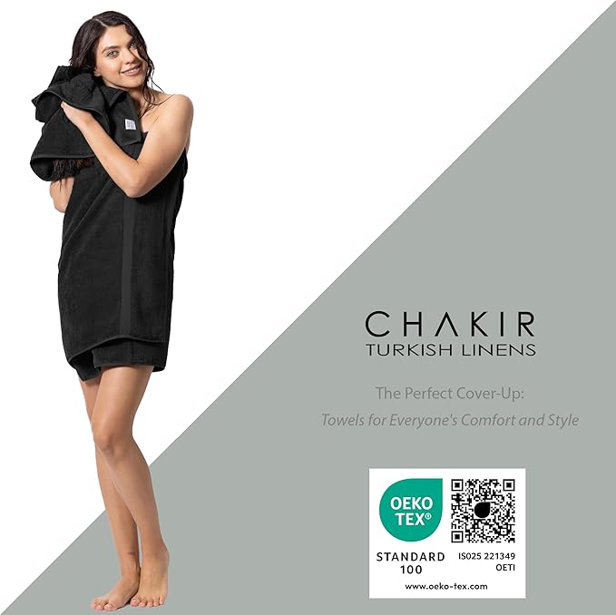 Chakir Turkish Linens | Hotel & Spa Quality 100% Cotton Premium Turkish Towels | Soft & Absorbent (3-Piece Towel Sets, Black)