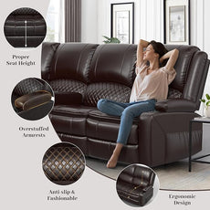 Manual Reclining Sectional Sofa Set, 6 Seats Soft Leather Recliner Corner Sectional Couch, Family-Sized L-Shaped Recliner Couch with USB Charging, Thickened Padding, Sturdy Frame, Brown