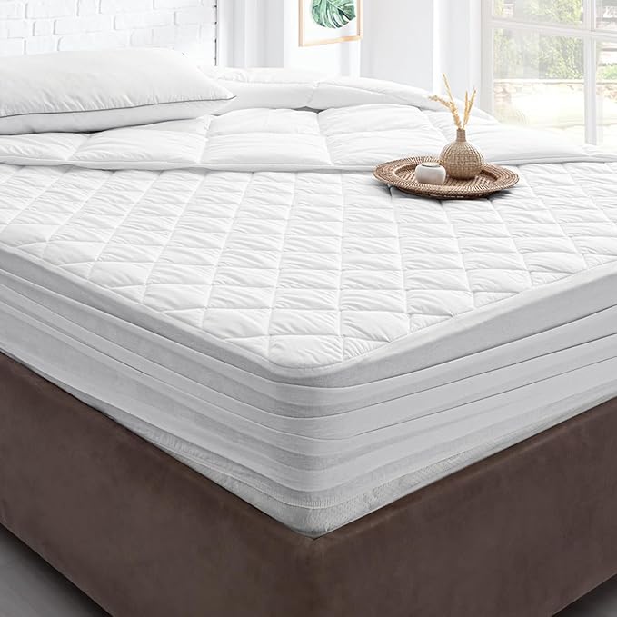 YATAS BEDDING Perle Quilted Fitted Mattress Protector, Machine Washable and Easy Care, Superior Protection and Comfort,100% Cotton Breathable top, (California King) - 71"x85" - 14" Deep Pocket