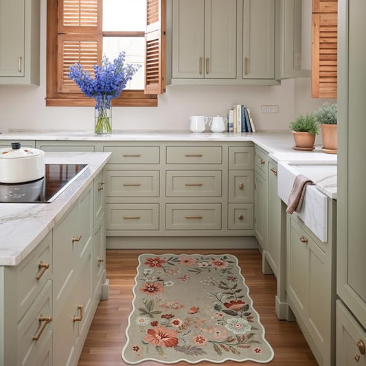 Lahome Floral Washable Kitchen Rug, Ultra-Thin Fall Door Mat, Indoor Entrance Stain Resistant Boho Small Low-Pile Throw Rug for Bathroom Bedroom (2x3ft, Brown)