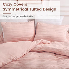 NEXHOME PRO Duvet Cover Queen Size, Pink 3 Pieces Boho Tufted Duvet Cover Set, Soft and Lightweight Microfiber Comforter Cover Set for All Season (Pink Queen, 90 x 90)-No Comforter