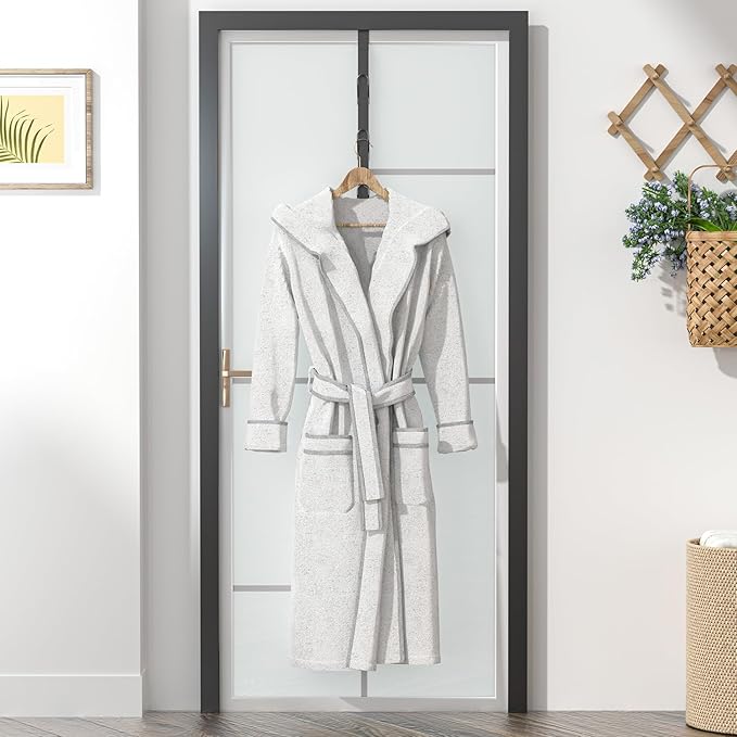 Over The Door Hooks Long with 6 Hooks, Behind The Door Towel Racks for Bathroom, Door Purse Bag Coat Robe Hanger, Hat Clothes Hanging Organizer with Non-Slip Pads & Suction Cups, 28.3 Inches, Black