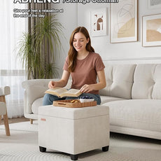 17.7 inches Velvet turfed Ottomans Cube with Storage, Metal-Framed Square Linen Storage Ottoman Foot Rest Stool Holds 770 LB for Dorm Living Room Bedroom White UASND64W