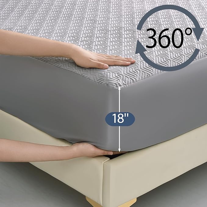 100% Waterproof Mattress Protector 18''Deep Pocket Breathable Incontinence Pads for Adults Kids Elderly Pets Machine Washable and Easy Care Bedwetting Pads(Gray, 39''x80'',Twin XL)