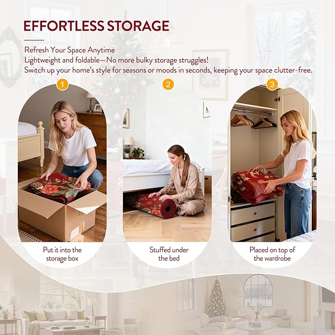 Lahome Floral Christmas Rug, 2x3 Kitchen Christmas Rugs for Entryway Ultra-Thin Washable Christmas Rugs Indoor, Red Door Mat Indoor Entrance Holiday Carpet for Entry Bedroom, Red