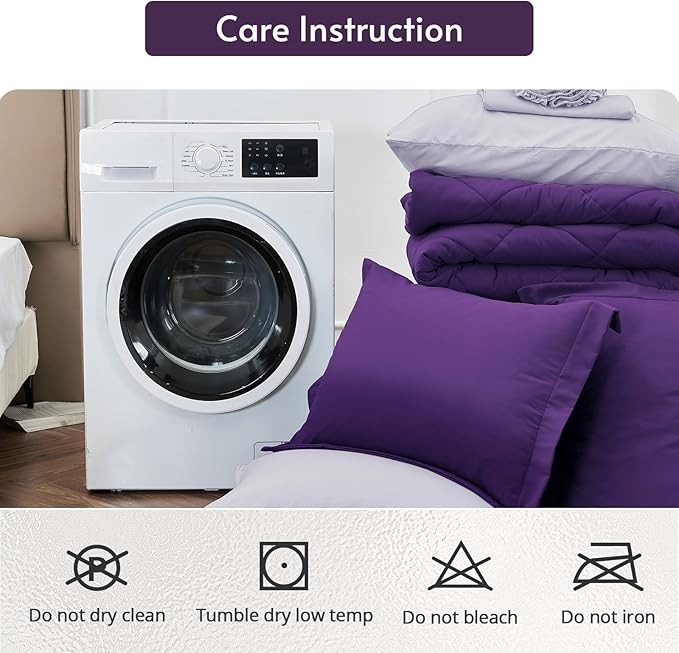 MUXHOMO 5 Pieces Twin XL Comforter Set, Reversible Bed in a Bag Twin XL Size, All Season Bedding Set with Comforter, Flat Sheet, Fitted Sheet, Pillowcases & Shams, Purple & Lavender