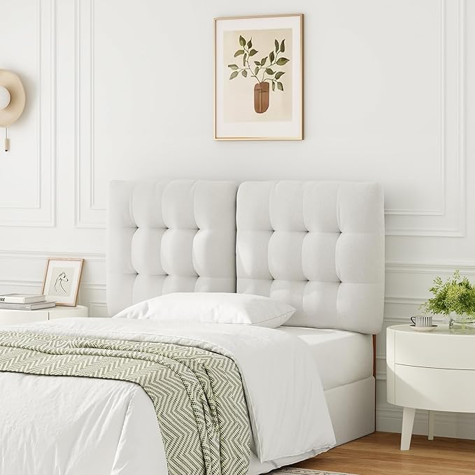 Tufted Upholstered Full Headboard, Adjustable Height Full Size Headboard Only from 39”to 44” with Durable Solid Wood Legs, Modern Button Diamond Fabric Head Board with Width Adapters, Beige