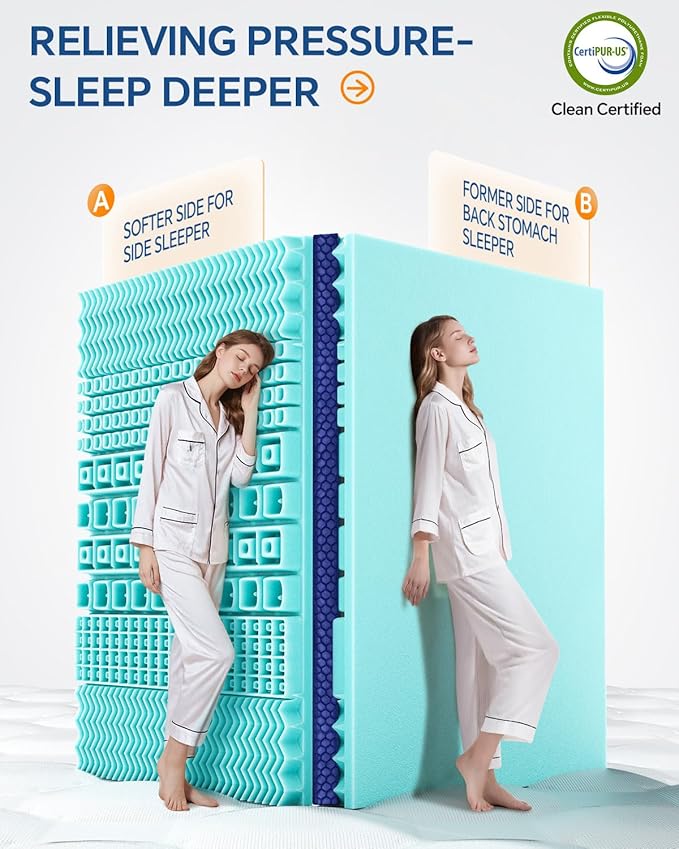 BEDELITE Queen Mattress Topper Dual Layer 4 Inch Memory Foam Mattress Topper, 2 Inch Pilow Top Mattress Pad and 2 Inch Premium Gel Foam Mattress, with Stretchable Pockets Up to 6"-24"