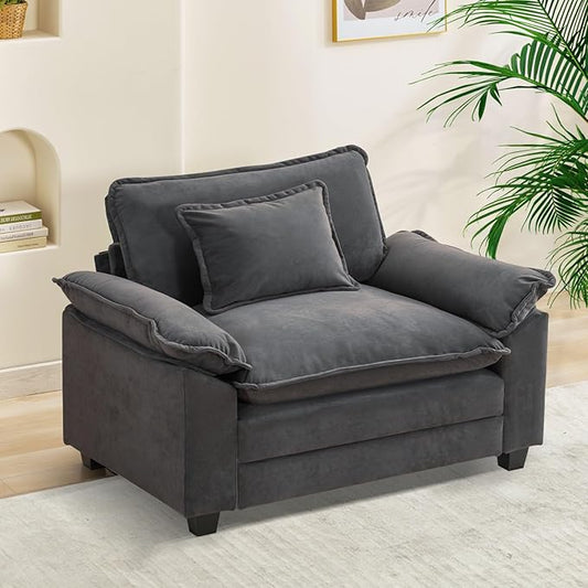 Modular Sectional Sofa, Comfy Cloud Couch Sectional Sofa, Velvet Sofa Sleeper Deep Seat Sofa with Throw Pillows for Living Room (Blue Gray, 53"- Single Seat)