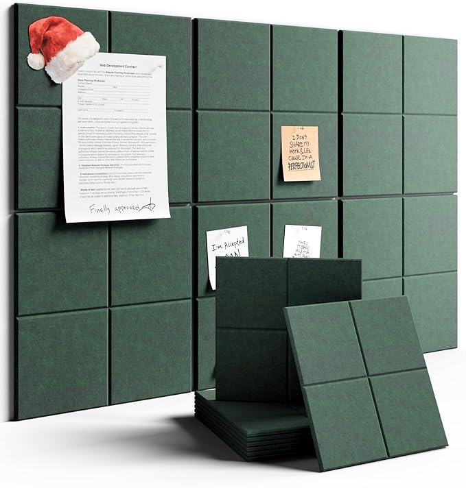 Large Felt Bulletin Board 36"x24", 6-Pack 4-Compartment Wall Organizer, Cork Board Alternative with 60 Removable Adhesive Tabs, Modular Felt Panels for Home Office, Classroom and Study-Pine Green