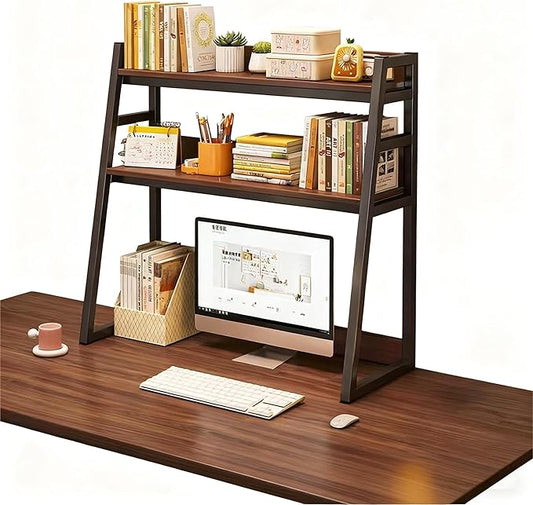 2-Tier Desktop Bookshelf, Wood Hutch Shelf Organizer, 29.9 x 12.6 x 35.4 inches, Study Room Storage Rack (Black, 30 * 12 * 35in)