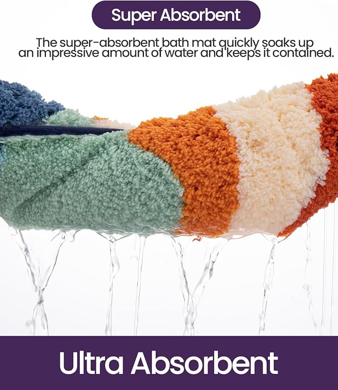 DEXI Bathroom Rug Washable, 17x30 Non Slip Bath Mat Absorbent, Soft Plush Microfiber Bathmat Quick Dry for Shower Floor, Colorful