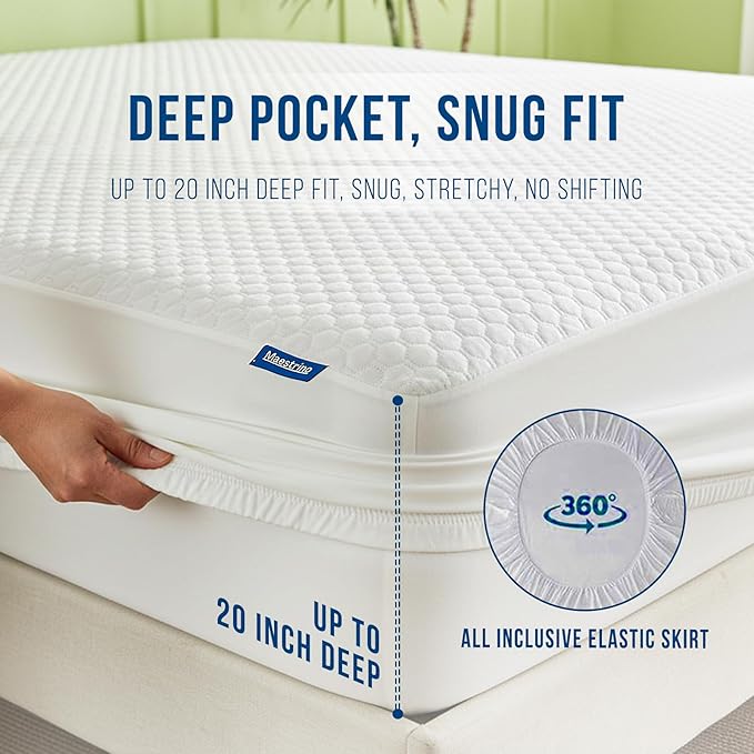 Luxury Queen Size Tencel Waterproof Mattress Protector Deep Pocket - Premium Cooling Bed Cover Pad - Hypoallergenic & Allergy-Friendly - Oeko-Tex Certified - Ultra Soft & Breathable
