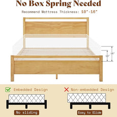 AMERLIFE King Size Solid Wood Bed Frame with Headboard, Minimalist Platform Bed with Wooden Slats Support/No Box Spring Needed/Easy Assembly, Natural