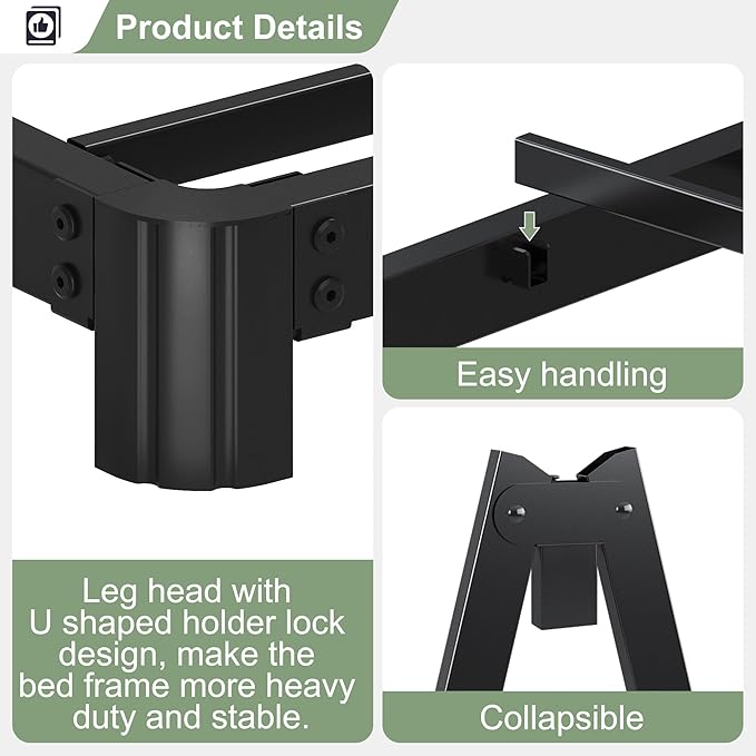 5 Inch Low Twin Bed Frames with Rounded Corner Legs, 1000 LBS Heavy Duty Metal Twin Platform Bed Frame with Steel Slats Support, No Box Spring Needed, Noise Free, Easy Assembly
