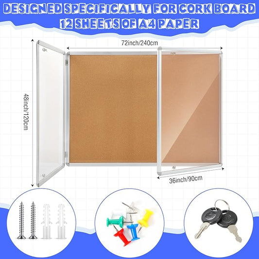 2 Pack Enclosed Bulletin Board 48"x36" Weather Resistant Lockable Enclosed Notice Cork Case Display Board Wall Mounted 2 Locking Door Aluminum Frame for Office School Commercial, 12xA4(Brown)