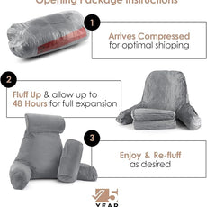 Nestl Reading Pillow with Shredded Memory Foam Includes 2 Neck and Lumber Support Pillows, Designed for Sitting Up in Bed and Couch, Back and Arms Adjustable Support for Adult & Teens, Grey