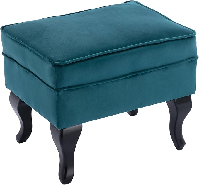 Mid Century Accent Chair with Ottoman Modern Button Tufted Armchair Wingback Club Chair Velvet Single Sofa Lounge Chair with Pillow for Living Room Bedroom, Teal Blue