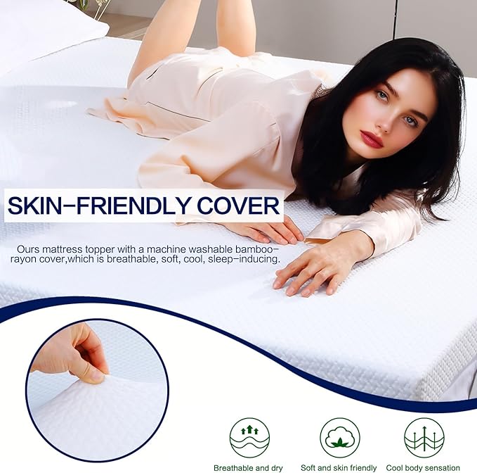 King Mattress Topper, 3 Inch Memory Foam Mattress Topper King, High Density Mattress Pad Comfort Cooling, Bed Topper with Removable Cover, 4 Elastic Straps White, CertiPUR-US Certified