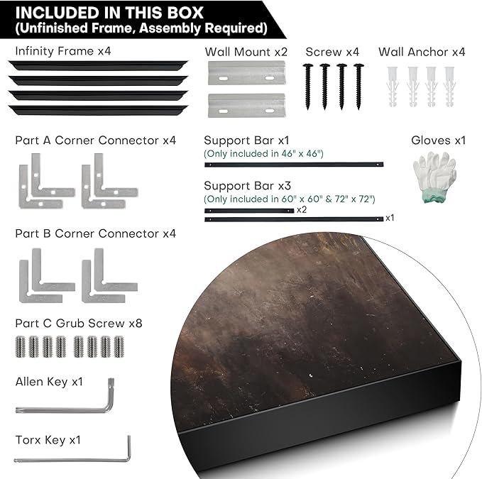 60"x60" XL Framed Wall Art - Industrial Dark Brown and Black Grunge (Frame Assembly Required)