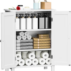 SUPER DEAL Modern Bathroom Floor Storage Cabinet with Adjustable Shelf and Double Door Rust Proof, Living Room Modern Home Furniture Storage Organizer Cabinet