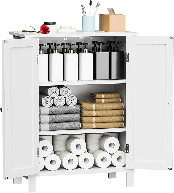 SUPER DEAL Modern Bathroom Floor Storage Cabinet with Adjustable Shelf and Double Door Rust Proof, Living Room Modern Home Furniture Storage Organizer Cabinet