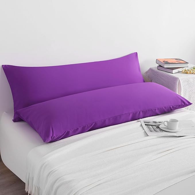 NTBAY Body Pillow Cases Set of 2, 2 Pack Brushed Microfiber Pillow Cases, Soft, Wrinkle, Fade, Stain Resistant Pillow Cases with Envelope Closure, 20x54 Inches, Purple