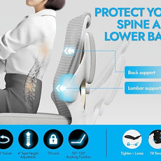 Ergonomic Office Chair with Lumbar Support - Adjustable Computer Desk Chairs for Home Office, Gaming, and Work - Comfortable and Supportive Desk Chairs for Adults(Grey Gold)