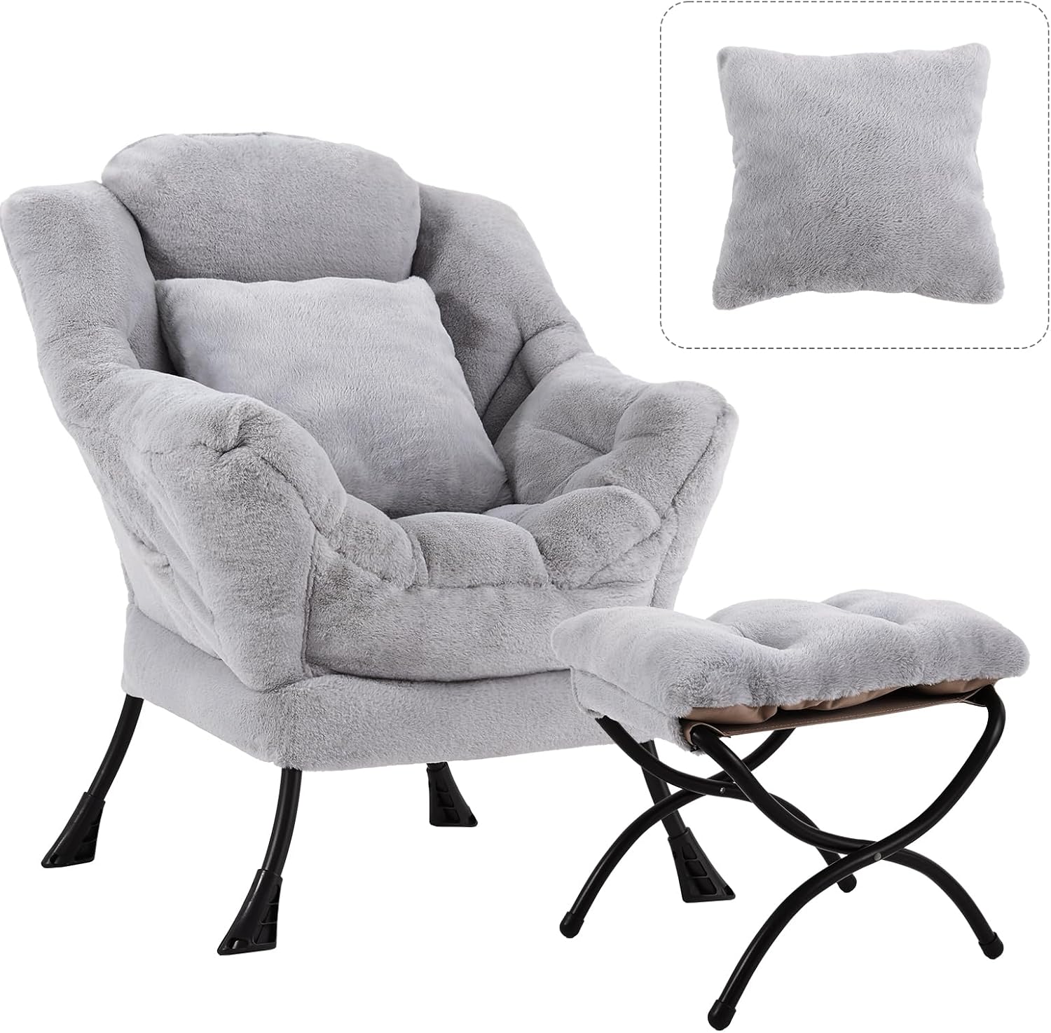 Lazy Chair with Ottoman, Large Pink Accent Chair with Ottoman and FA Throw Pillow, Comfy Plush Reading Chair for Living Room Bedroom Dorm Room Office Apartment Relaxing Use Dormly