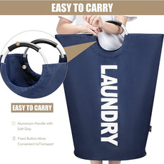 DOKEHOM 90L Large Laundry Basket, Collapsible Laundry Bag, Freestanding Tall Clothes Hamper, Foldable Washing Bin (Dark Blue)