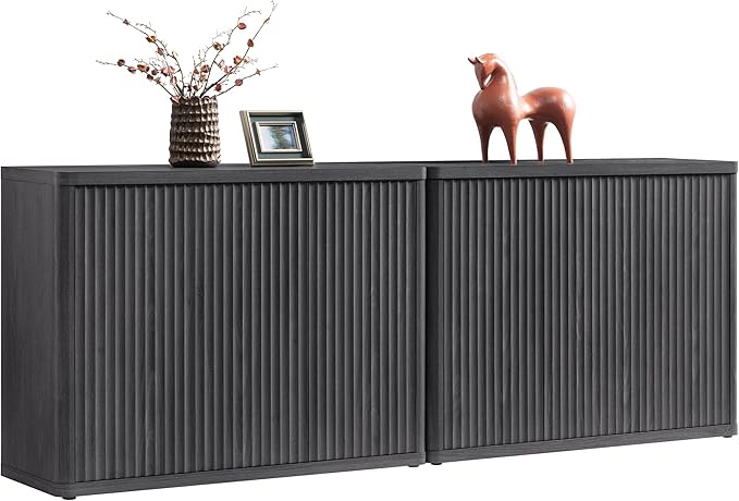 SICOTAS Buffet Cabinet with Storage Accent Sideboard with 6 Doors Modern 93.2" Credenza Fluted Buffet Table Media Console Cabinet Entryway Cabinets for Living Room Kitchen Dining Room Hallway