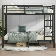 Twin XL Over Twin XL Bunk Bed, Metal Bunk Bed Frame Heavy Duty Bunk Beds Loft Bed Frame with Ladder and Guardrail Metal Slats No Box Spring Required for Adults Teens, Black