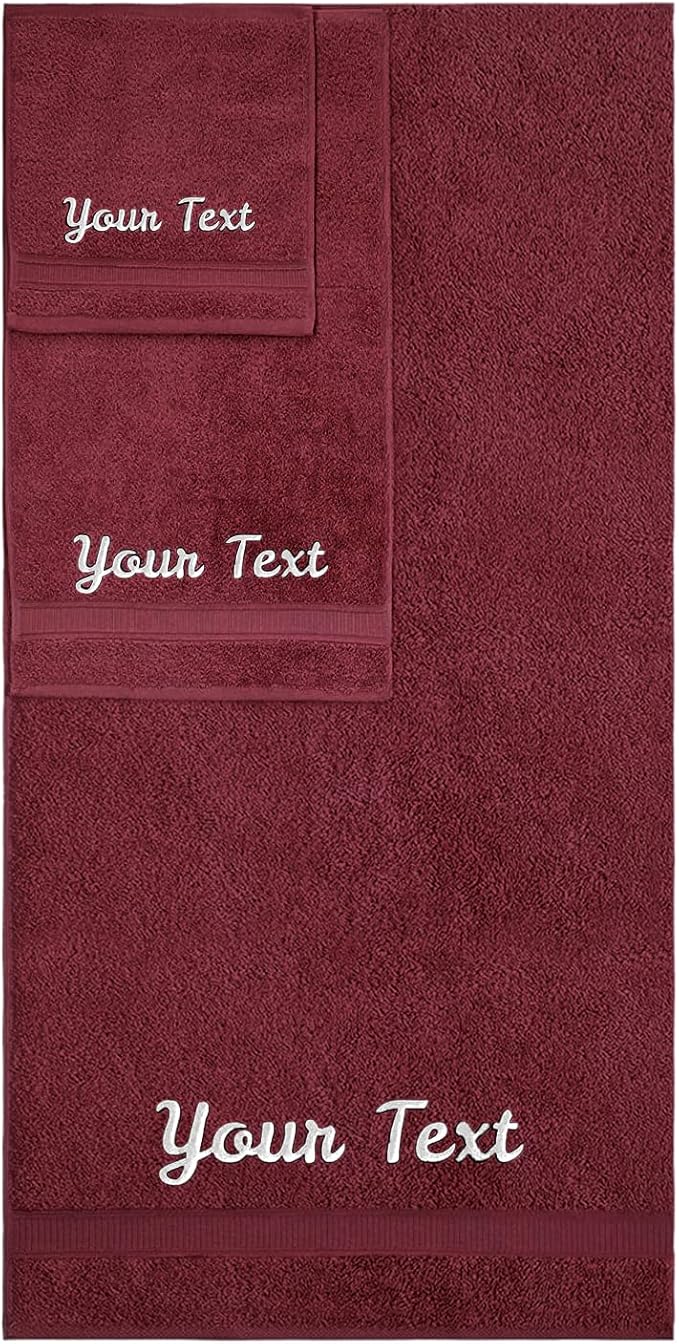 Personalized Towels, Hotel & Spa Quality, Super Soft, Highly Absorbent, Bathroom Sets, 100% Cotton Monogrammed towels 3 Piece Towel Set, Includes 1 Bath Towels, 1 Hand Towels, 1 Washcloths, Burgundy