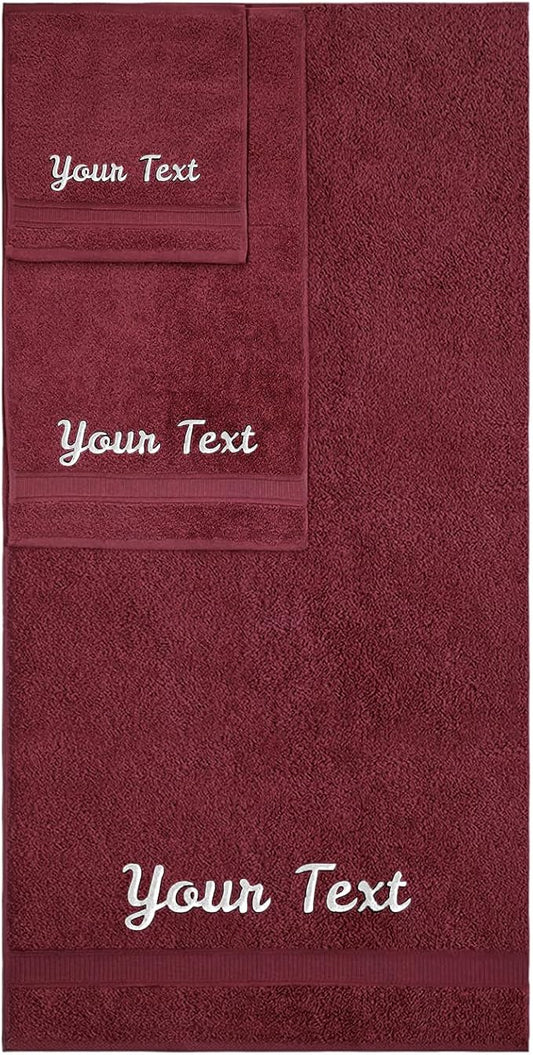 Personalized Towels, Hotel & Spa Quality, Super Soft, Highly Absorbent, Bathroom Sets, 100% Cotton Monogrammed towels 3 Piece Towel Set, Includes 1 Bath Towels, 1 Hand Towels, 1 Washcloths, Burgundy