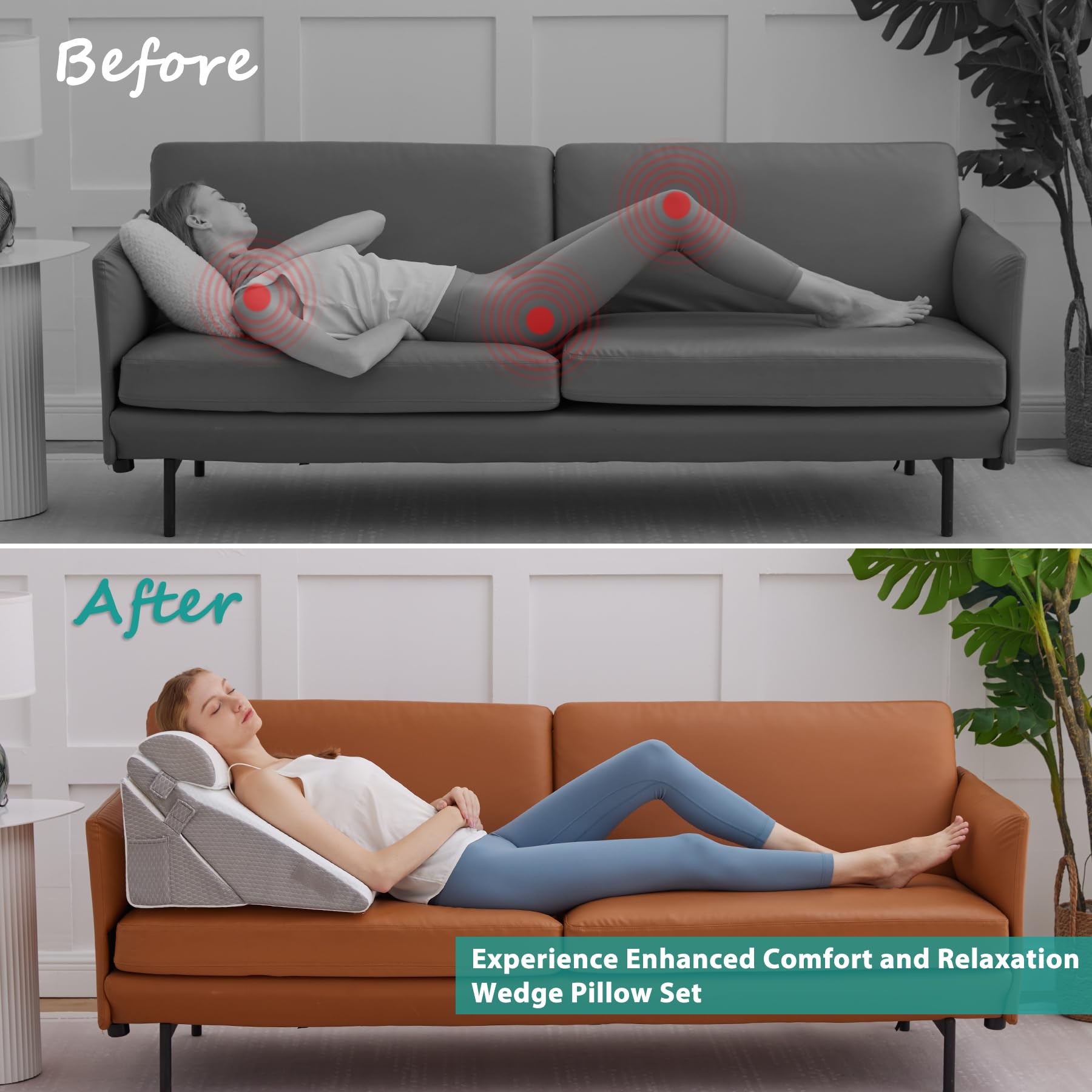 Bedluxe Wedge Pillow Headboard, 3PCS Orthopedic Bed Wedge Pillows Set for After Surgery, Adjustable Pillow Wedge for Acid Reflux&Back Pain Relief, Sleeping, Back Pillow for Bed Sitting Up, White/Grey Dormly