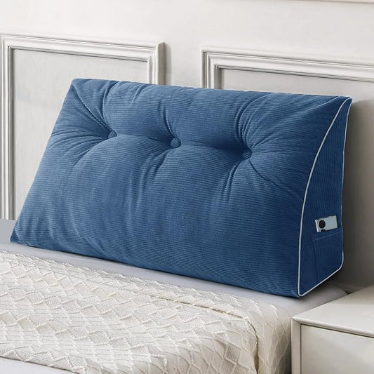 Sasttie Headboard Pillow Twin/Twin XL, Wedge Pillow Headboard for Dorm, Triangular Daybed Backrest Cushion for Sitting or Reading in Bed, with Removable Washable Cover, Blue