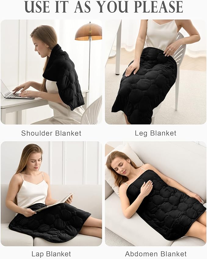 Cottonblue Weighted Blanket 7lbs for Adults, Weighted Lap Blanket Adults, 29'' x 24'' Small Weighted Blankets for Travel, Sleeping & Calming, Machine Washable Weighted Lap Pad, Black
