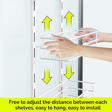 Orimade Over The Door Shower Caddy Adjustable 4 Tier White,Bathroom Hanging Organizer Shelf Rustproof with 4 Hooks,Shower Basket with Soap Holder and Suction Cup