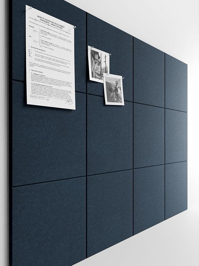 Bumusty Large Cork Board 47"x35" Alternative - 12 Pack Felt Wall Tiles with 70 Safe Removable Adhesive Tabs, 30 Pushpins, Cork Boards for Walls Pin Board Bulletin Board (Deep Charcoal Blue)