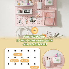 Metal Pegboard Kit — Carbon Steel Pegboards with 26 Accessories, Pegboard Wall Organizer for Home, Office, Study Room, Kitchen, Craft Room & Gaming Setup— 24″ × 16″ Pink Peg Board